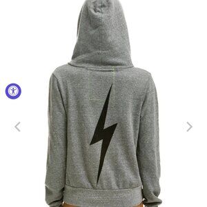 Aviator Nation Bolt Zip Hoodie in Heather Grey Small Unisex
